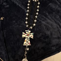 Unusual Zebra Bead Cross Necklace With Earrings  - Wild – Da Vinci - New