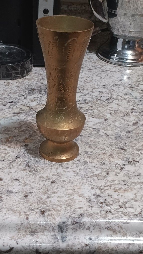 Two Solid Brass Vintage Vases From India