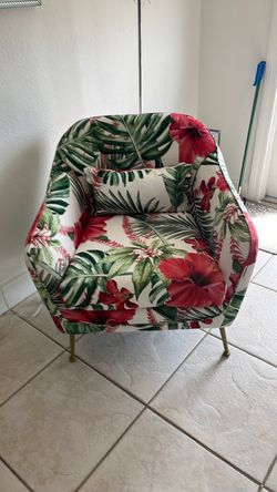 Tropical Floral Accent Chair with Gold Legs
