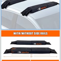 MeeFar Universal Car Soft Roof Rack Pads Luggage Carrier System for Kayak Surfboard SUP Canoe Include 2 Heavy Duty Tie Down Straps, 2 Tie Down Rope, 2