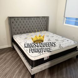 New King Bed Frame With Mattress 
