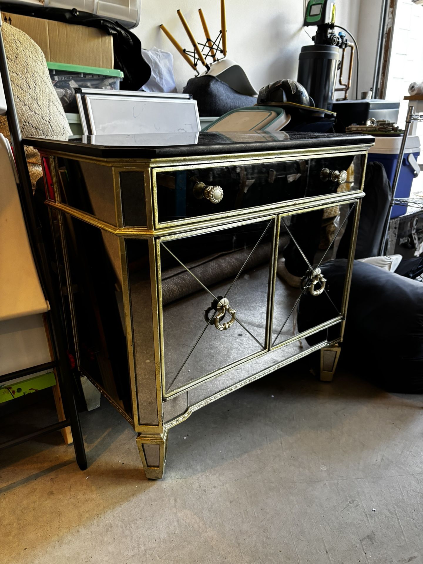 Mirrored Nightstand W/stone Top.