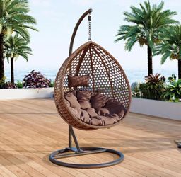 New assembled Egg Swing Chair Outdoor with Stand, Hanging Egg Rattan Basket Chair with Cushion and Pillow, Swinging Egg Chair, Foldable Basket and Met