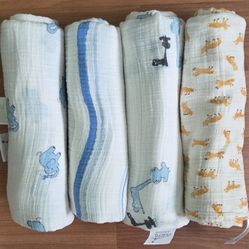 Set of 4, Muslin Cotton Swaddle Blankets by Aden + Anais, and Carter's, EUC 