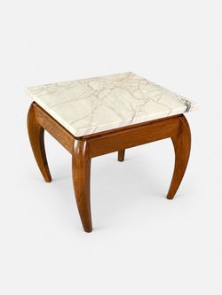 Italian Mid Century Modern White Veined Marble & Wood Side Table, c.1960's - Delivery Available