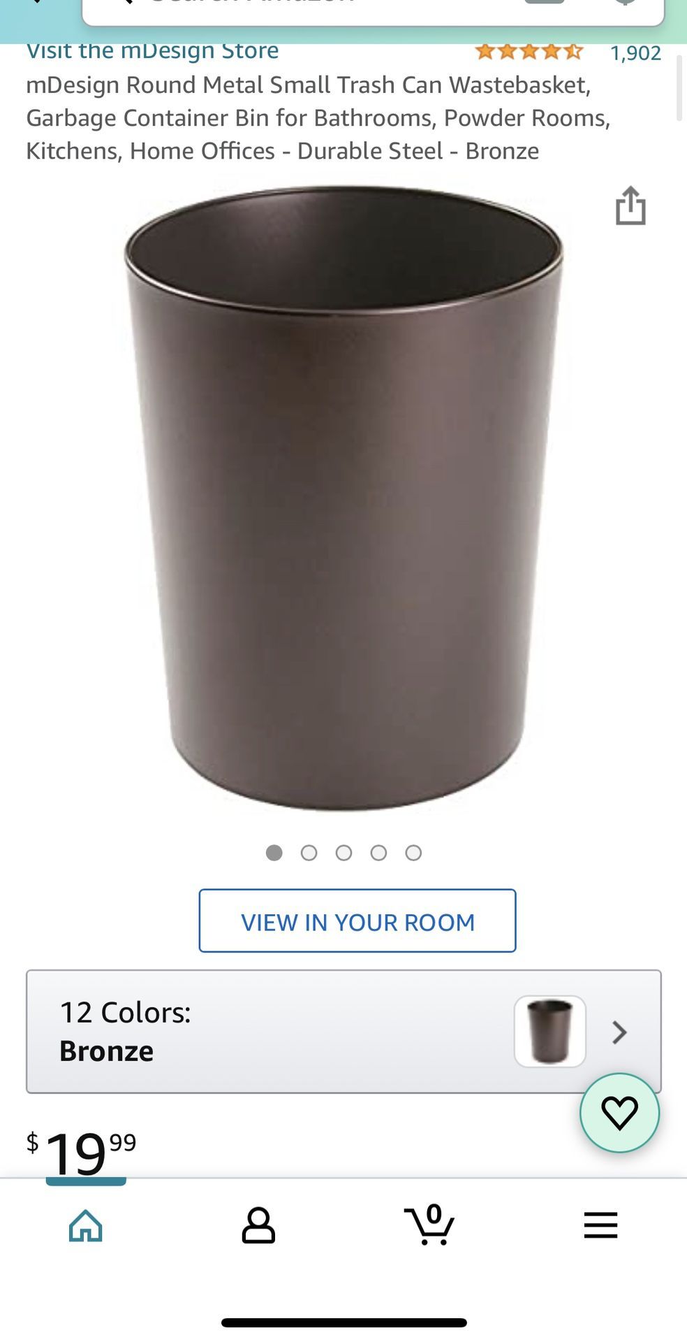 NEW! mDesign Round Metal Small Trash Can Wastebasket, Garbage Container Bin for Bathrooms, Powder Rooms, Kitchens, Home Offices