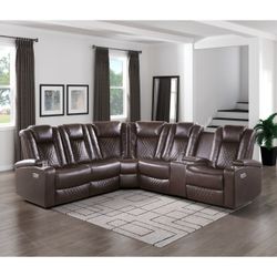 3-Piece Power Reclining Sectional with Drop-Down Cup Holders, Reading Lights, Console, Storage Arms with Cup holders