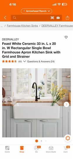 DEERVALLEY Feast White Ceramic 33 in. L x 20 in. W Rectangular Single Bowl Farmhouse Apron Kitchen Sink with Grid and Strainer