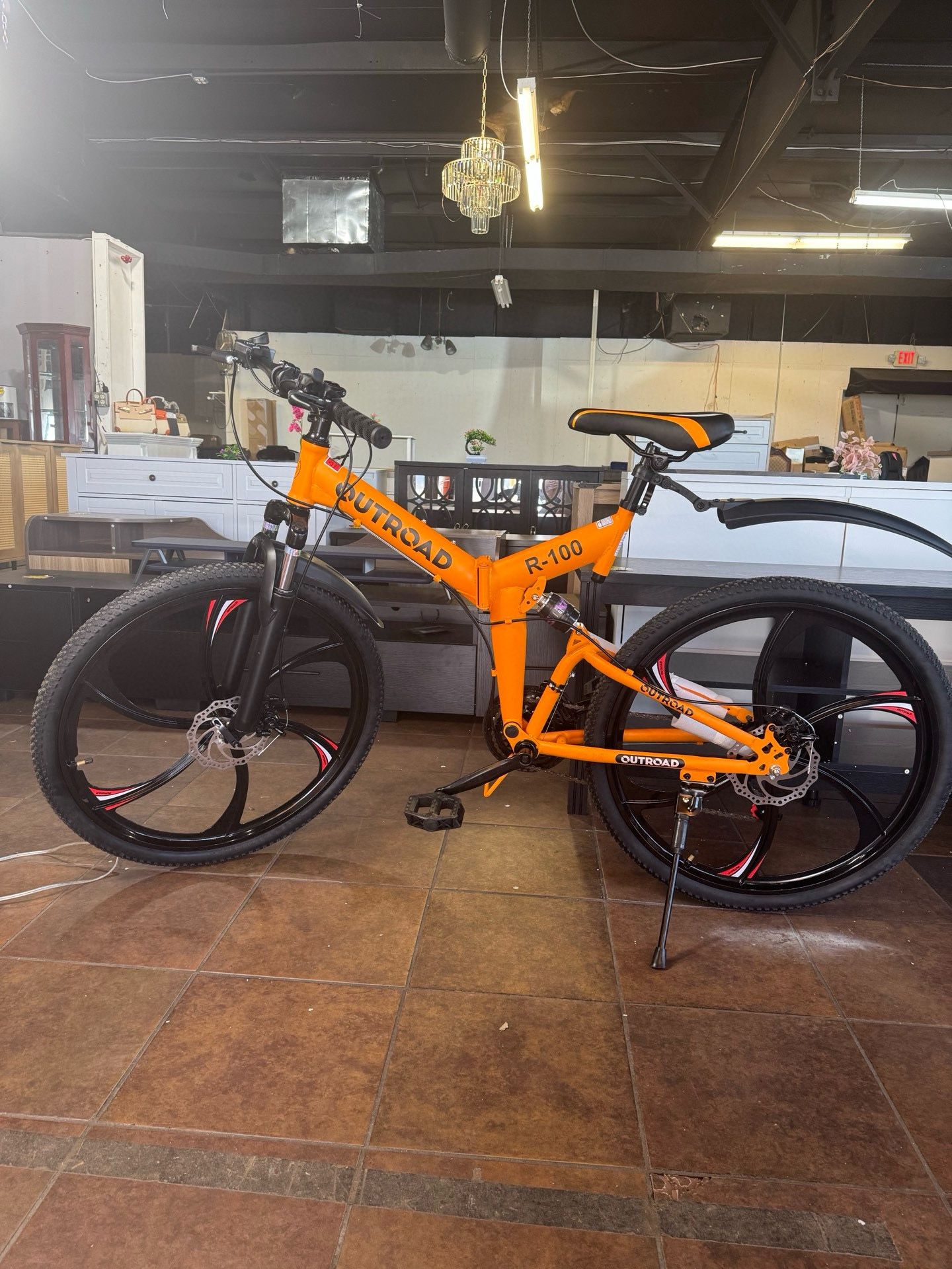 26 Inch Folding Mountain Bike with High Carbon Steel, 21 Speed City Bike with Dual Suspension, Folding Bicycle for Adults Men and Women, Orange $140