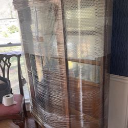 150 Year Old Oak Bow Front China Cabinet 