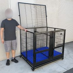 New in Box $280 Large 49” Heavy-Duty Folding Dog Crate 49x38x43” Double-Door Cage Kennel w/ Divider