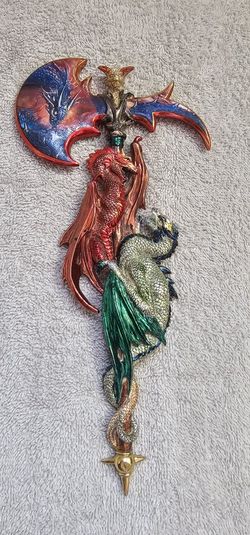 Bradford Exchange Painted Dragon Battle Axes And Figures 