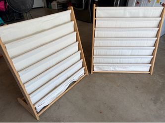 2 wood framed fabric book shelves