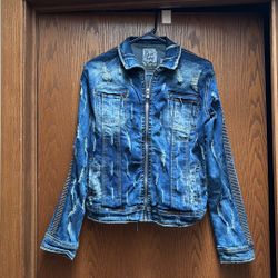 Distressed Blue Topic Denim Blue Jacket With Sequins