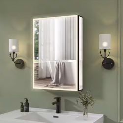 Lumine 20 in. W x 30 in. H Rectangular Aluminum Medicine Cabinet with Mirrors and LED Lights Recessed or Surface Mount