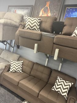 2 Pc Sofa Set W USB CONSOLE DARK COFFEE