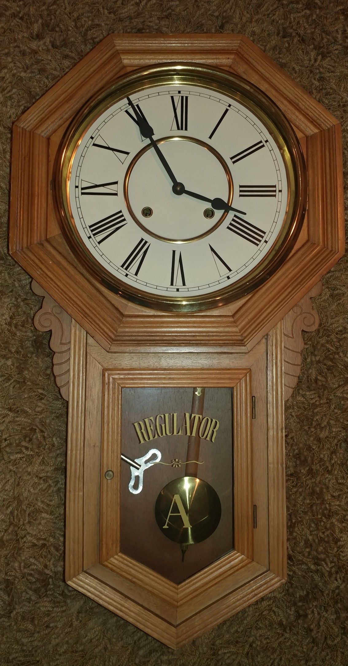 Large Antique Schoolhouse Regulator Wall Clock - WORKS!