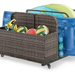 Barton Rolling Toy Caddy All-Wicker Outdoor Patio Furniture Organizer Wicker Box Float Deck Rolling Holder Bench