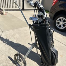 Vintage Golf Cart with 11 golf clubs