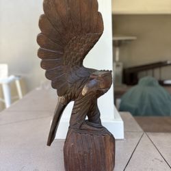 Vintage Large Hand-Carved, Beautifully Detailed Wooden Eagle Sculpture