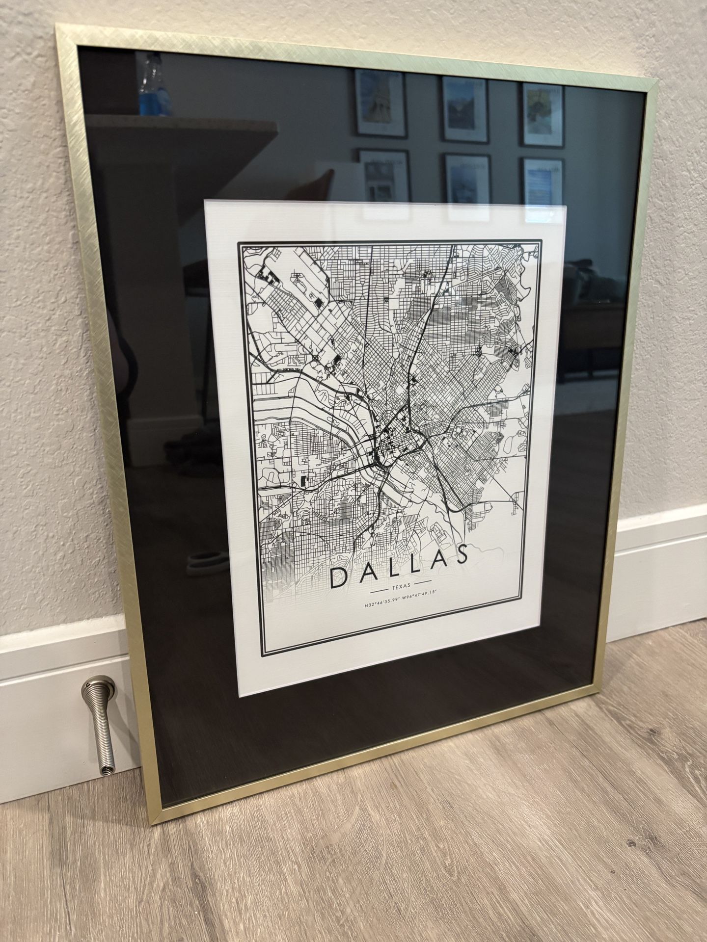 Dallas Map Wall Decor W/ Gold Metal Frame