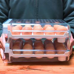 Large Capacity 40-Egg Holder for Refrigerator - Clear Plastic Storage Container with Handles, Sliding Trays, Fridge Organizer Bins