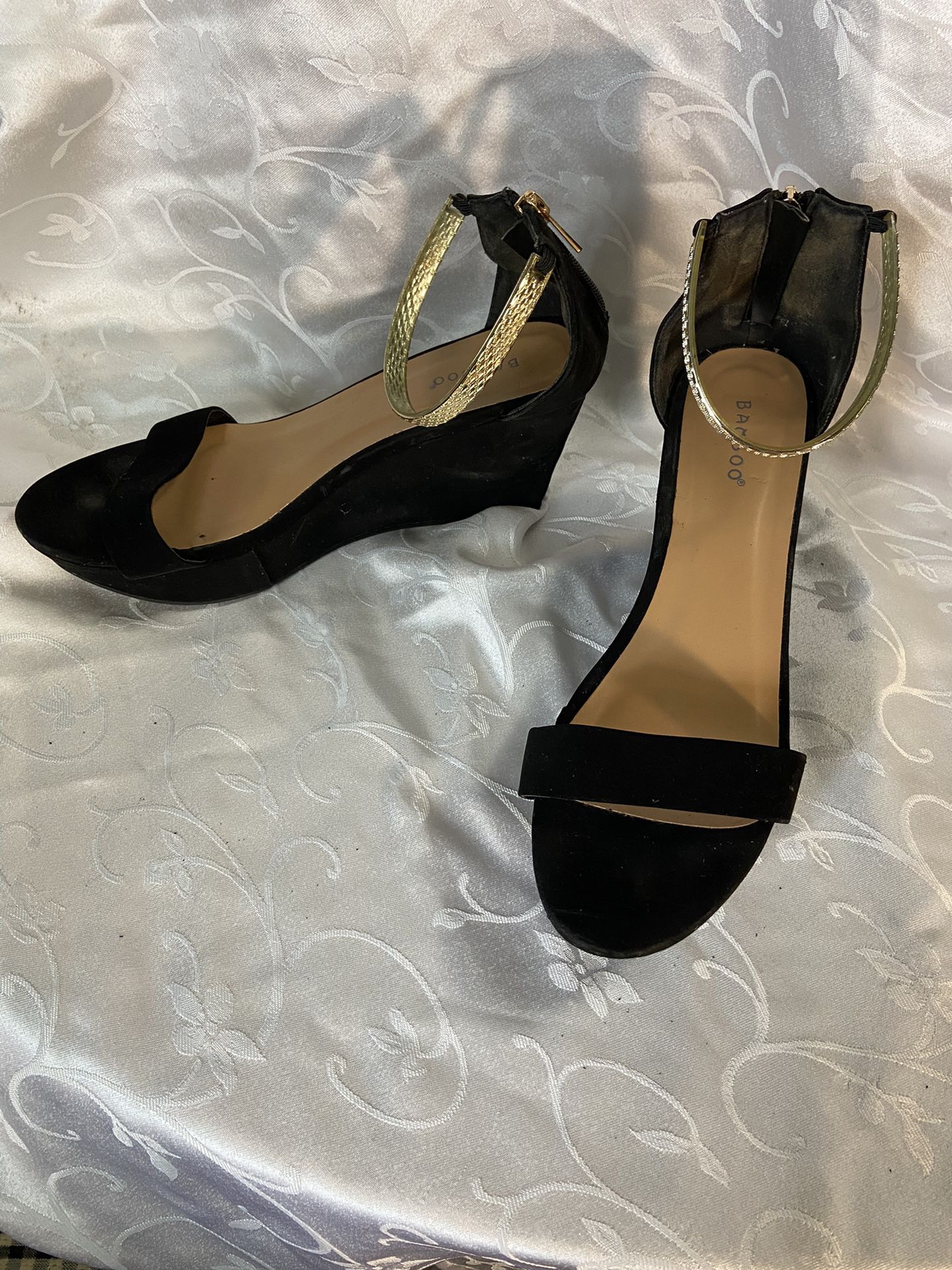 Black Suede Wedge Heels, Size 10