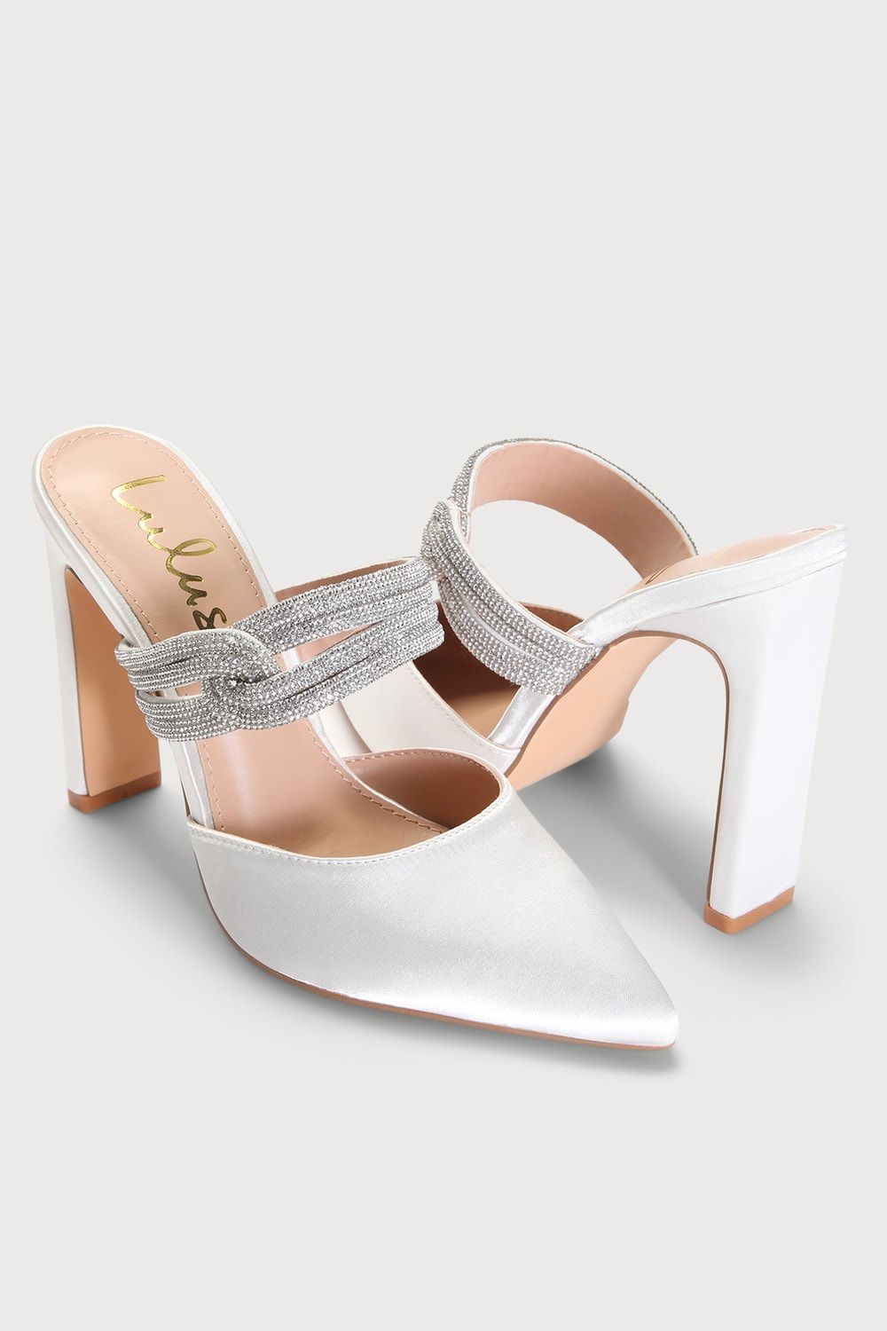 Celines White Satin Rhinestone Pointed-Toe Mule Pumps 7.5 but fits more like a 7