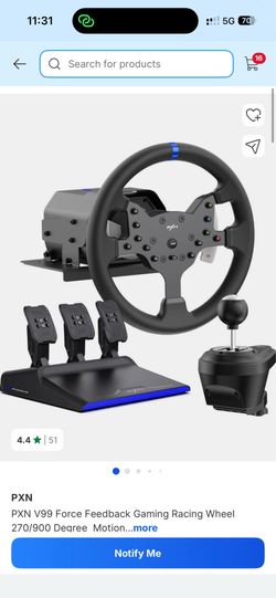 PXN V99 Force Feedback Gaming Racing Wheel (270°/900° Motion) with 3-Pedal Set and Gear Shifter