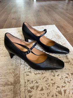 Black Leather Mary Jane Heels
