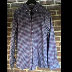 Banana Republic Tech Stretch Cotton Untucked Slim Fit Button Up Plaid Shirt XL