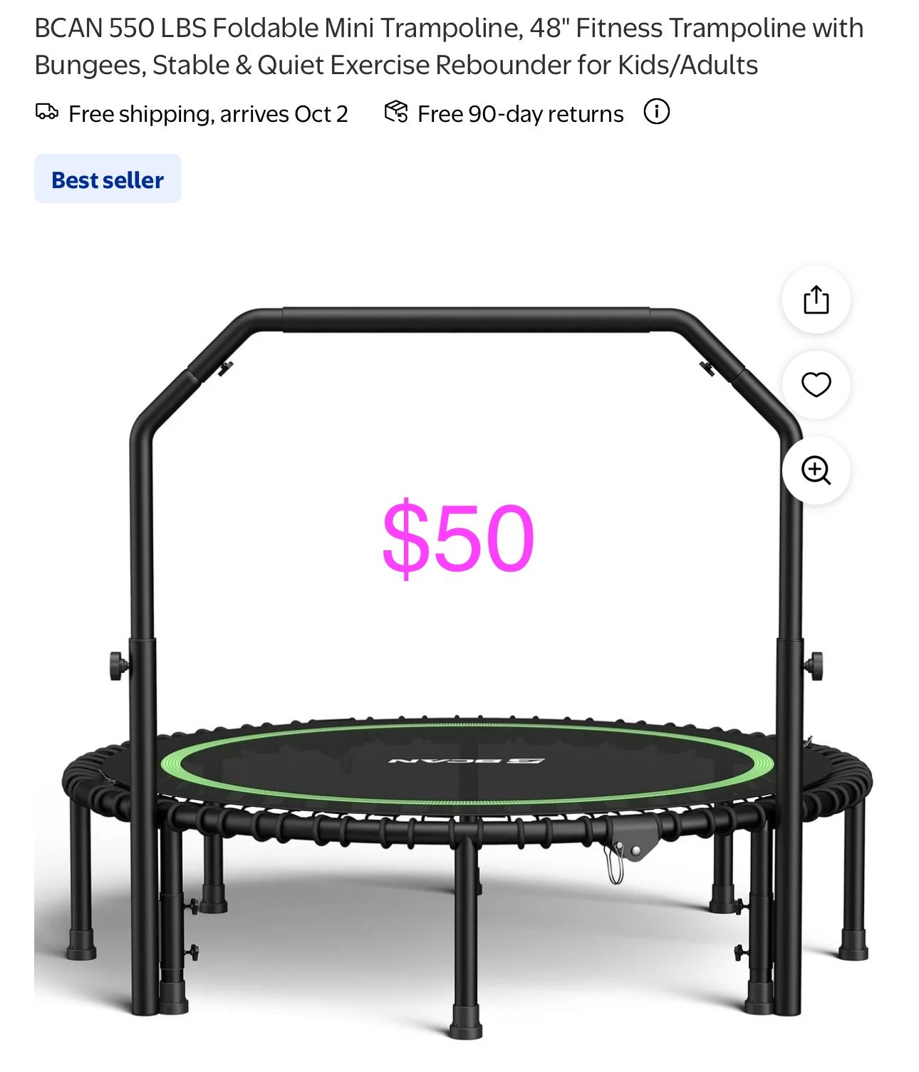 Foldable Mini Trampoline, 48" Fitness