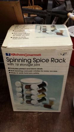 Brand new in the box kitchen gourmet spinning spice rack with 16 storage jars