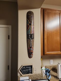 African Mask Hand Painted Large 40"x8"