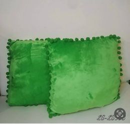 Green pompom throw decorative pillows 2 Pack