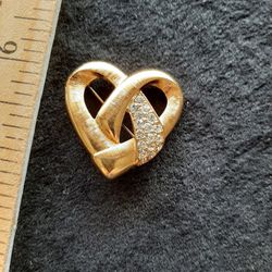 Monet Brooch. Heart shape with rhinestones.