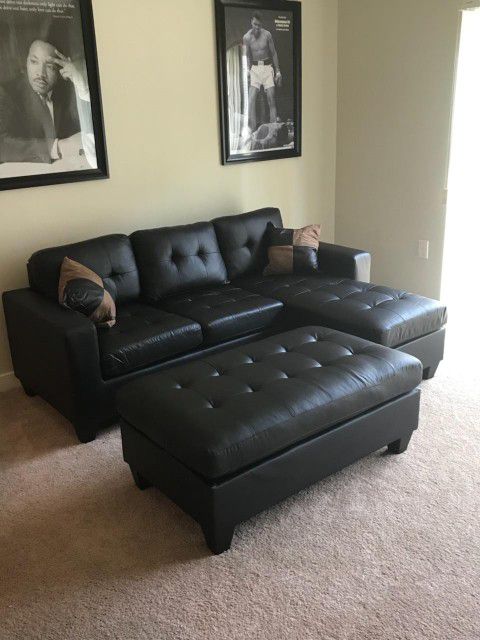 Brand New Brown Bonded Leather Sectional Sofa +Ottoman (New In Box) 