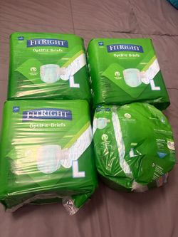 FitRight large adult diapers, disposable underwear, unisex, with tabs, 71 pieces total.