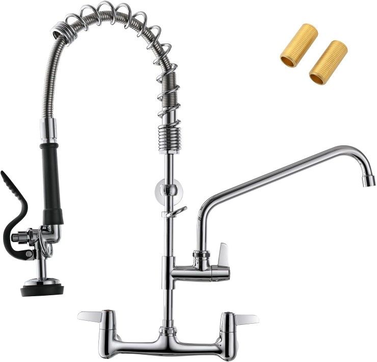 GIMILI Commercial Kitchen Faucet Wall Mount with Pre-Rinse Sprayer 8 Inch Center Wall Mount Kitchen Sink Faucet Swing Spout 25"