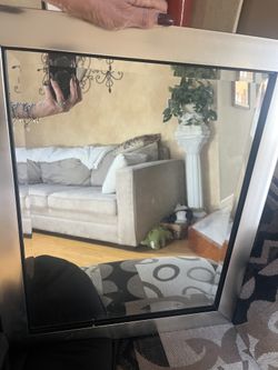Pewter wood frame mirror