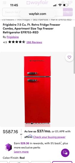 Frigidaire 7.5 Cu. Ft. Retro Fridge Freezer Combo, Apartment Size Top Freezer Refrigerator EFR753-RED