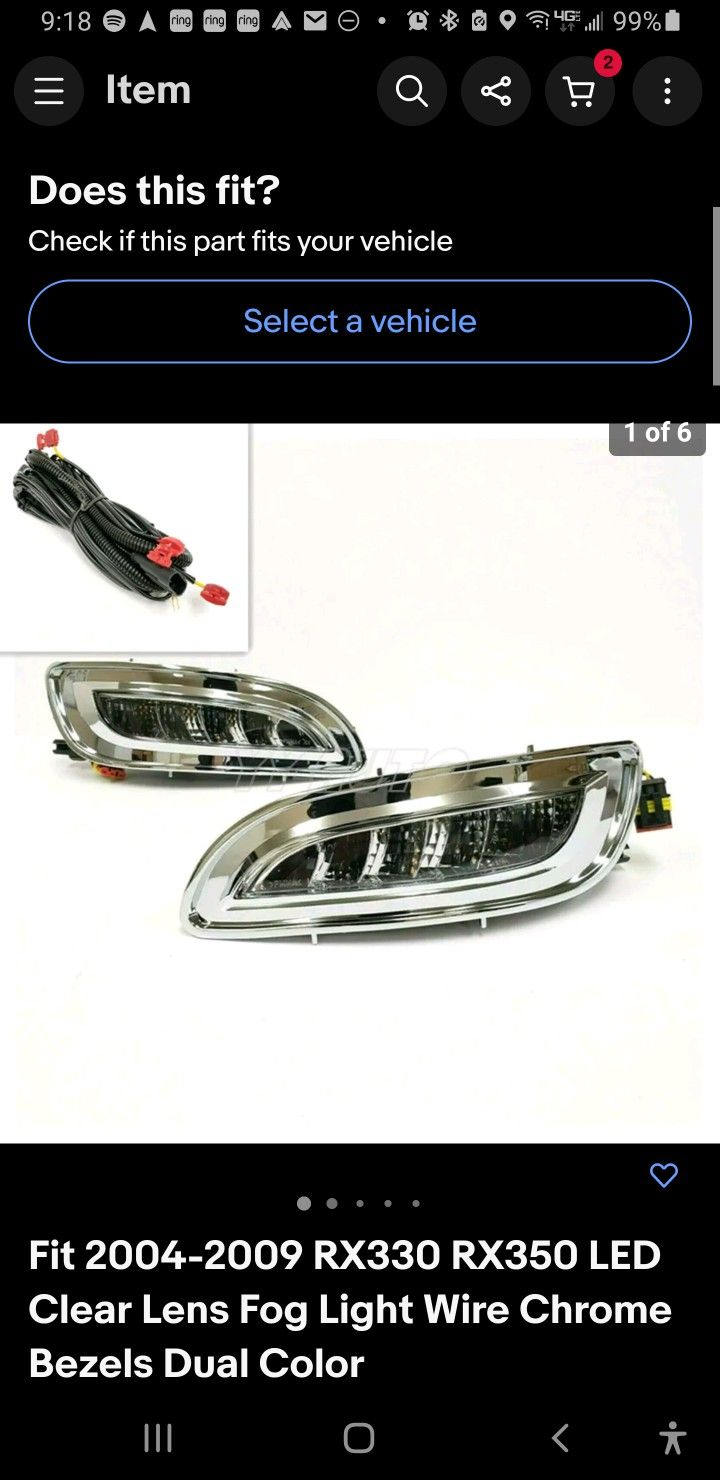 2004-2009 RX330 RX350 LED Clear Lens Fog Light Wire Chrome Bezels Dual Color