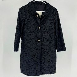 Kate Spade Designer Floral Lace Long Black Tench Coat Jacket XS