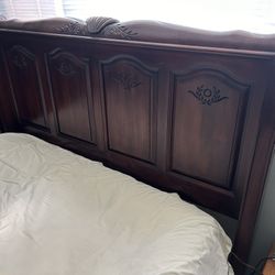 Queen Bed Frame-Cherry Wood Brown