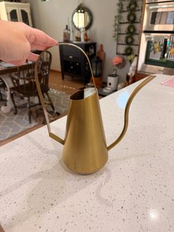 Gold Metal Watering Can with Long Spout