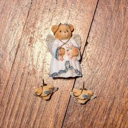 Cherished Teddies Brooch/Pierced Earrings Set "An Angel To Watch Over Me"