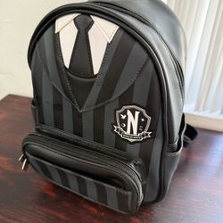 Addams Family Nevermore Wednesday Girl's Adjustable Straps Vegan Leather Mini Backpack, Black