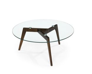 Article Clarus 31.5” Glass Coffee Table, Walnut Wood Base