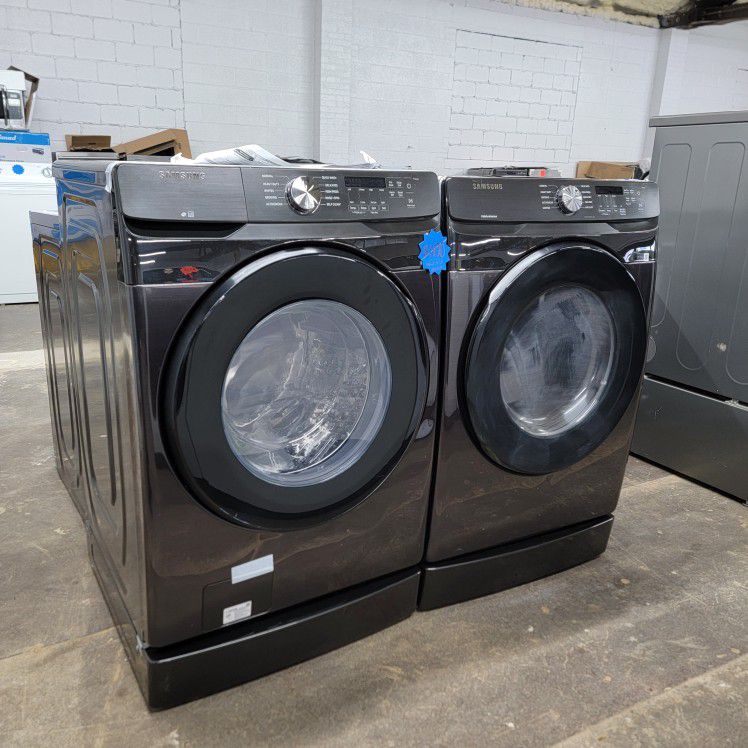 New Scratch And Dent Samsung Front Load Washer And Electric Dryer Set In Black 6-months Warranty 