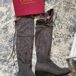 Catherine Malandrino Grey Suede Thigh High Boots Size 8 1/2 